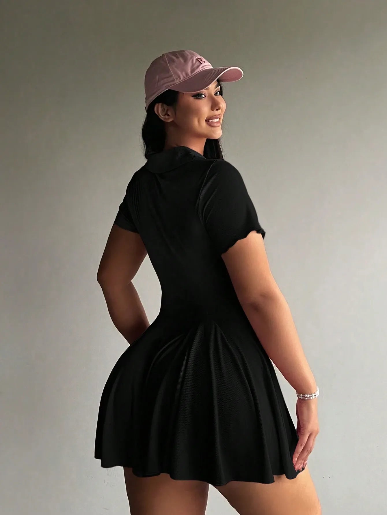 Front Button-Up Short Sleeve Collared Dress