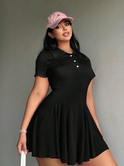 Front Button-Up Short Sleeve Collared Dress