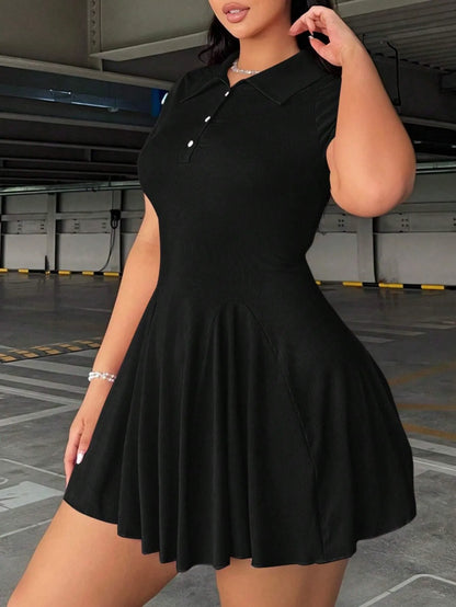 Front Button-Up Short Sleeve Collared Dress