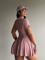Front Button-Up Short Sleeve Collared Dress