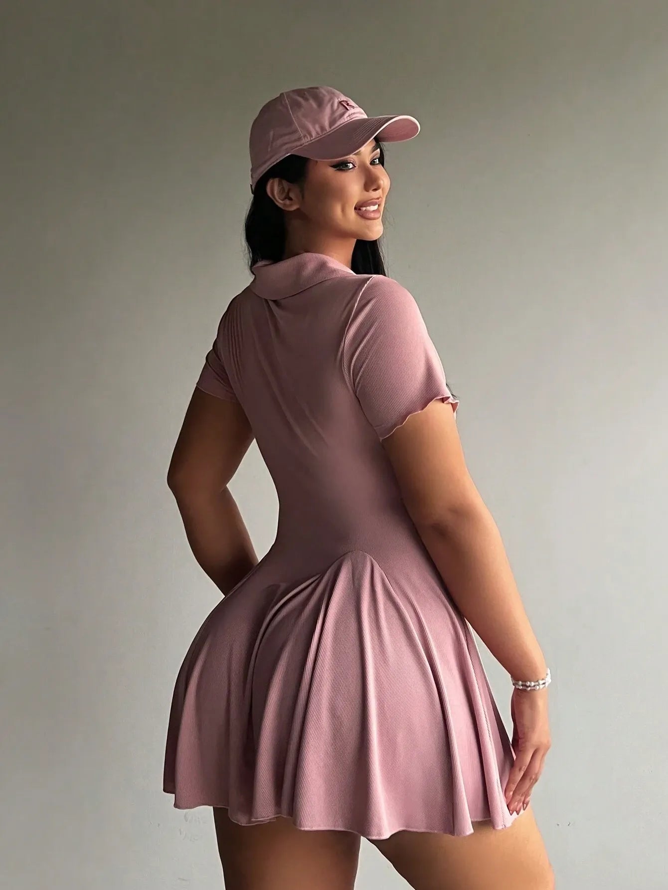 Front Button-Up Short Sleeve Collared Dress