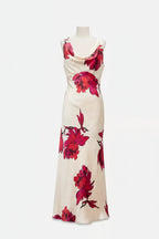 Floral dress with red flowers on a white background