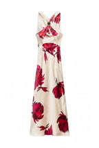 Floral dress with red flowers on a white background