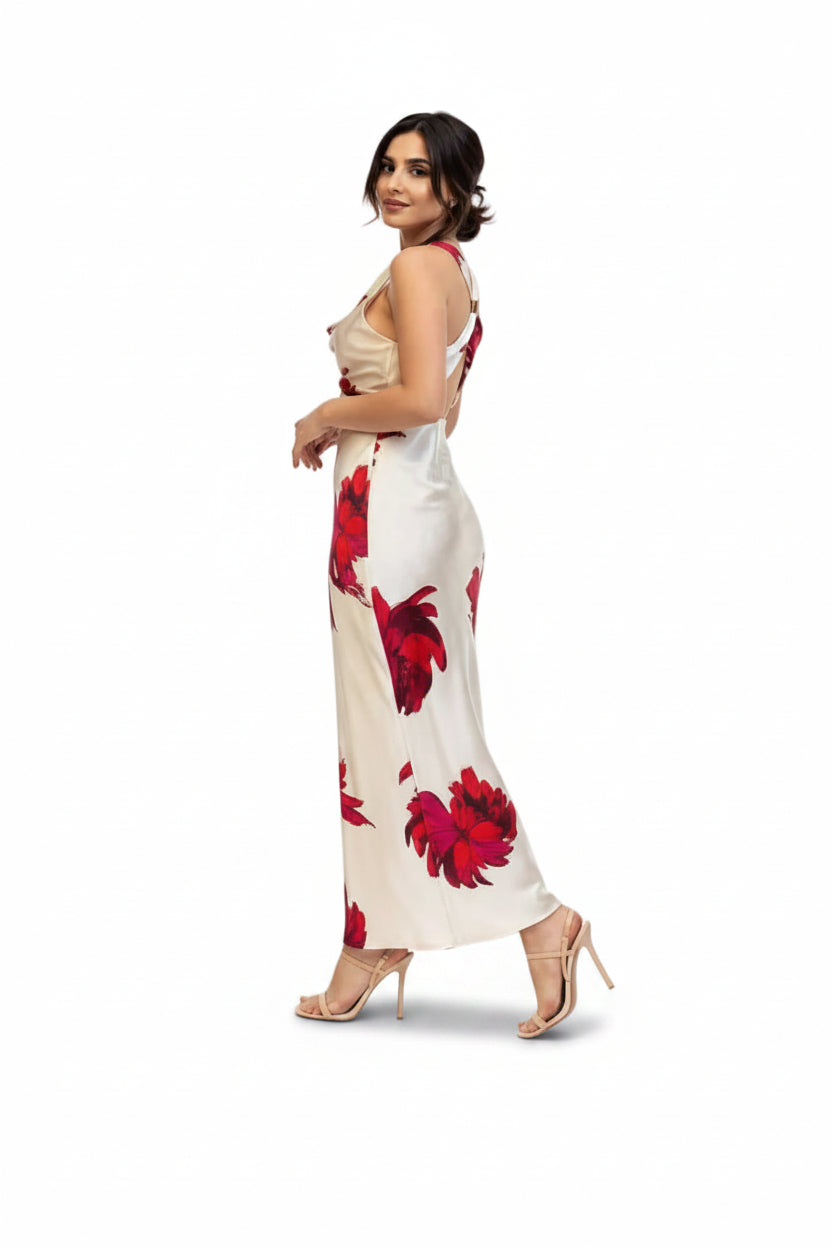 Elegant Floral Satin Dress
