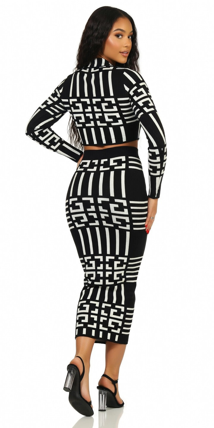 Cropped-Pullover And strick mit Midi-High-Waist Skirt Sets