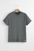 Gray t-shirt with 'HOLY SPIRIT' text on a hanger against a light gray background