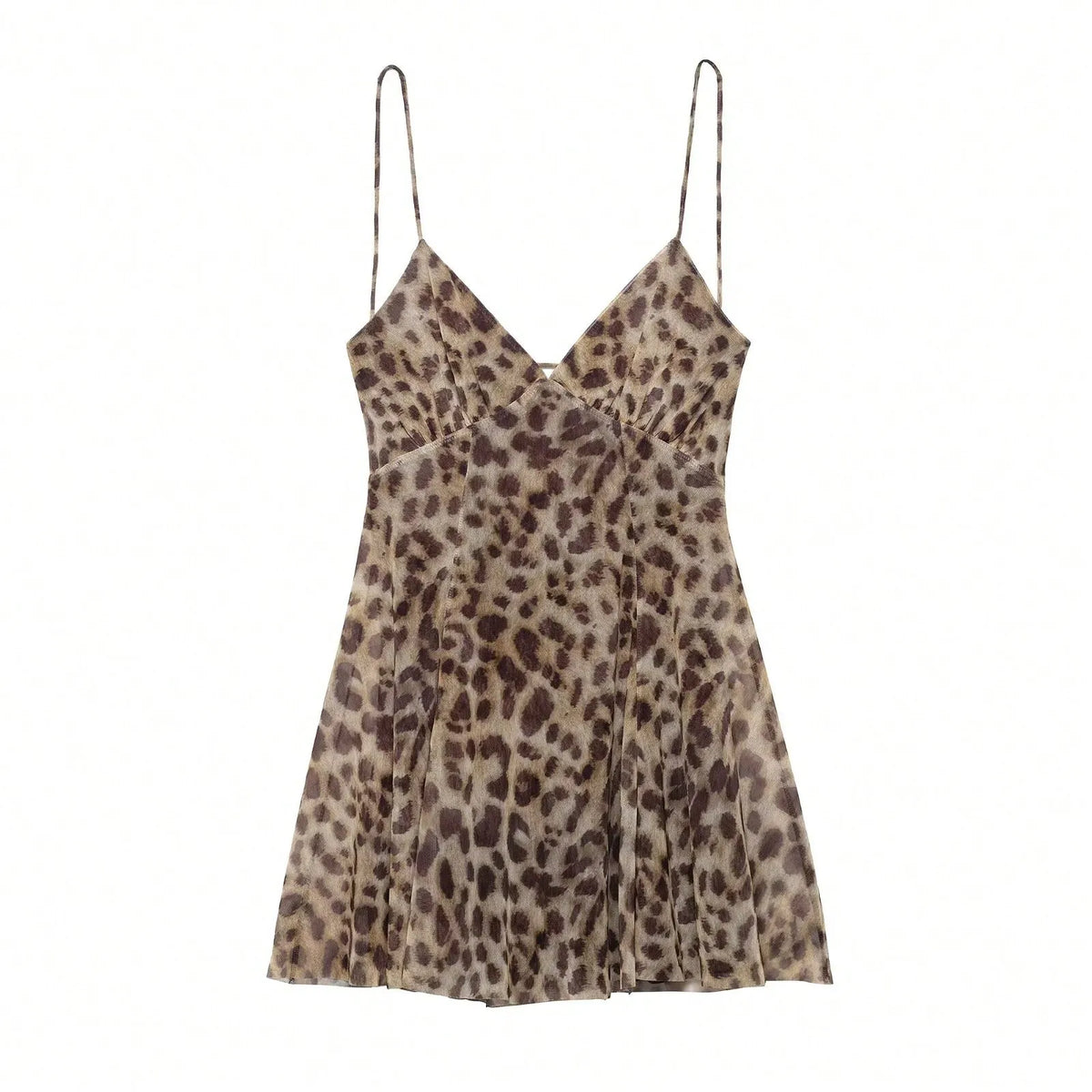 Leopard print slip dress on a white background
