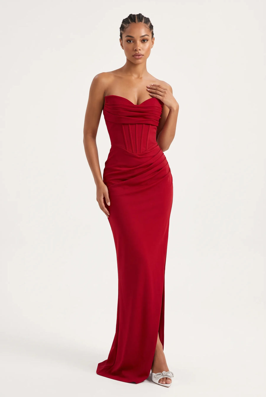 The Scarlet Elegance Strapless Corset Maxi Dress