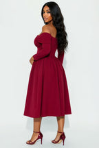 Off Shoulder Crepe Knit Midi Dress